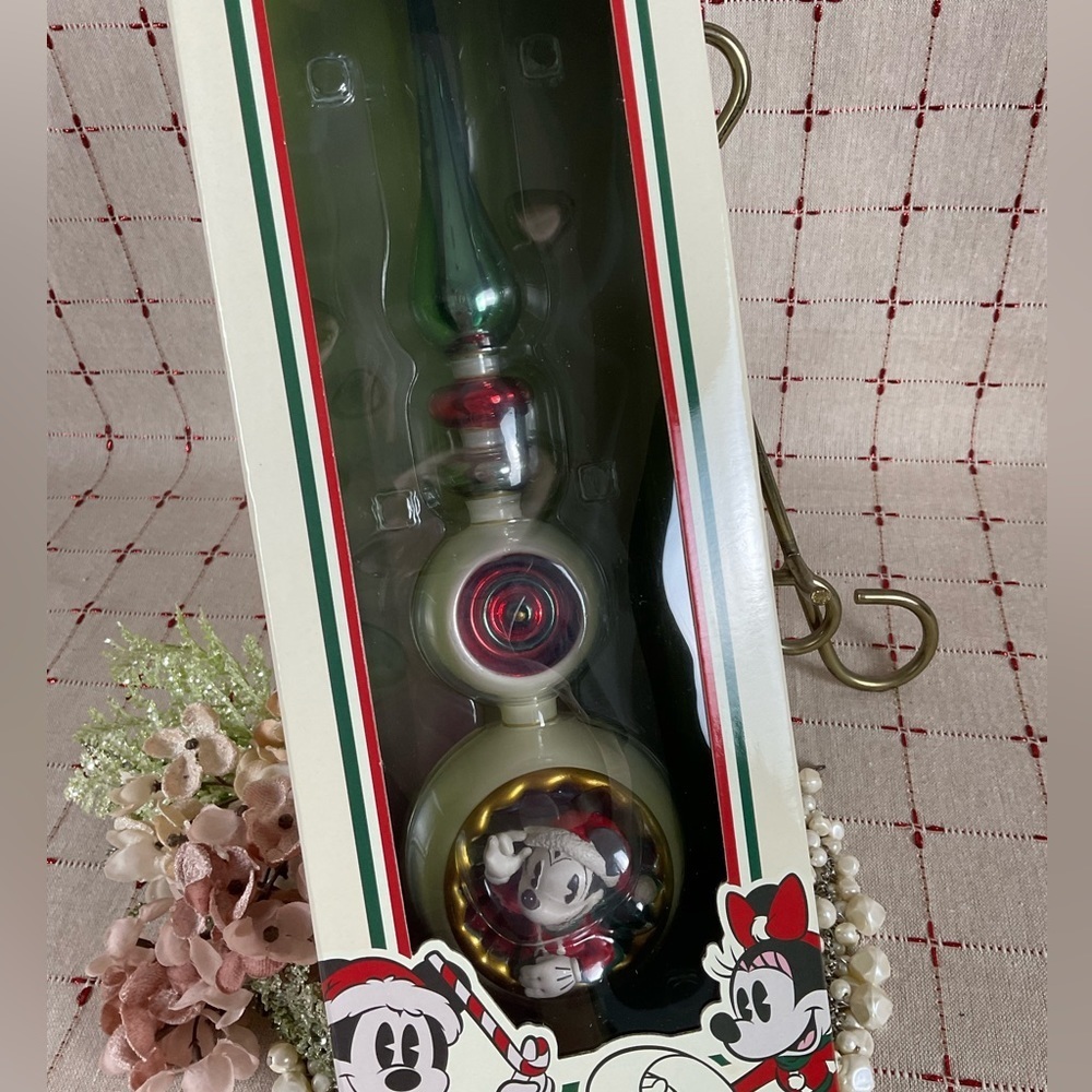 WDW Official Disney Mickey & Minnie Mouse Finial Glass Christmas Tree Topper New - Picture 3 of 7
